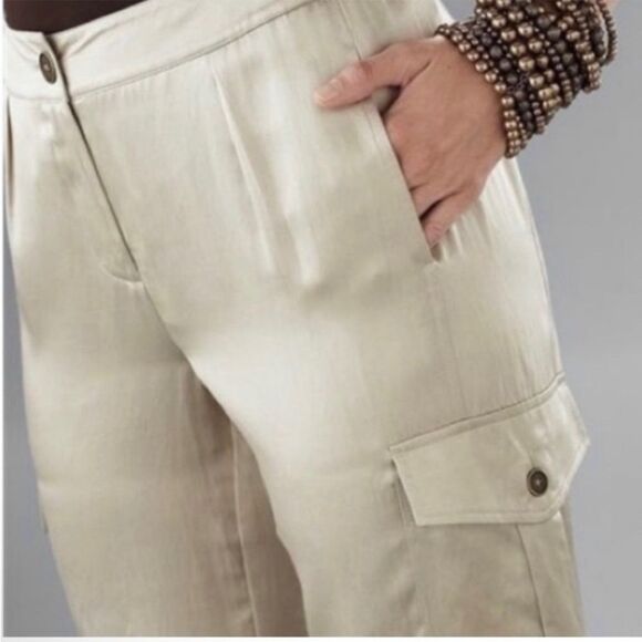Chico's Casablanca Brown Silk/Cotton Blend Satin Cargo Joggers Sz. 3 (XL/16) - Picture 14 of 15